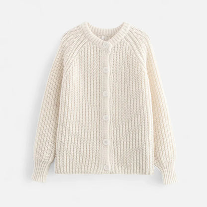 Vintage Round-Neck Knitted Cardigan for Women