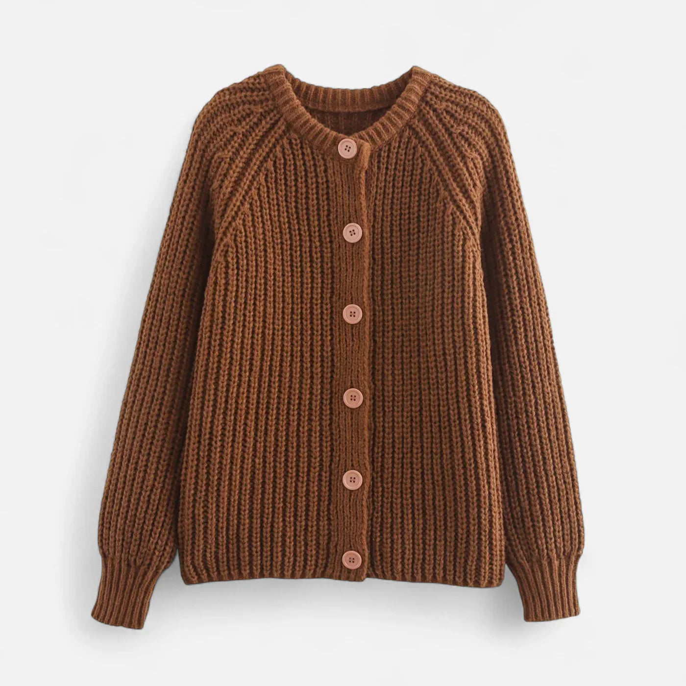Vintage Round-Neck Knitted Cardigan for Women