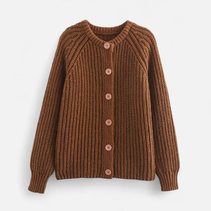 Vintage Round-Neck Knitted Cardigan for Women