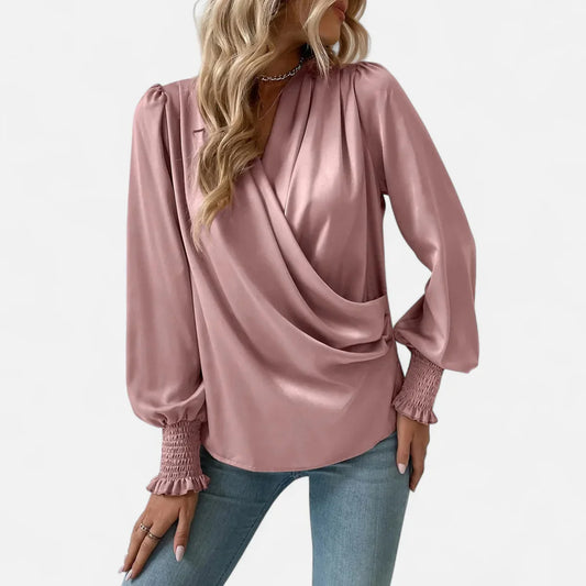 Elegant Women’s V-Neck Blouse with Lantern Sleeves