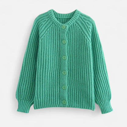 Vintage Round-Neck Knitted Cardigan for Women