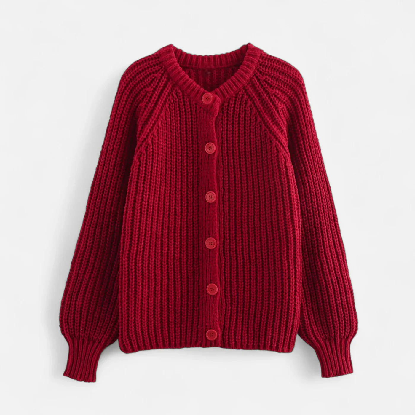 Vintage Round-Neck Knitted Cardigan for Women
