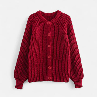 Vintage Round-Neck Knitted Cardigan for Women
